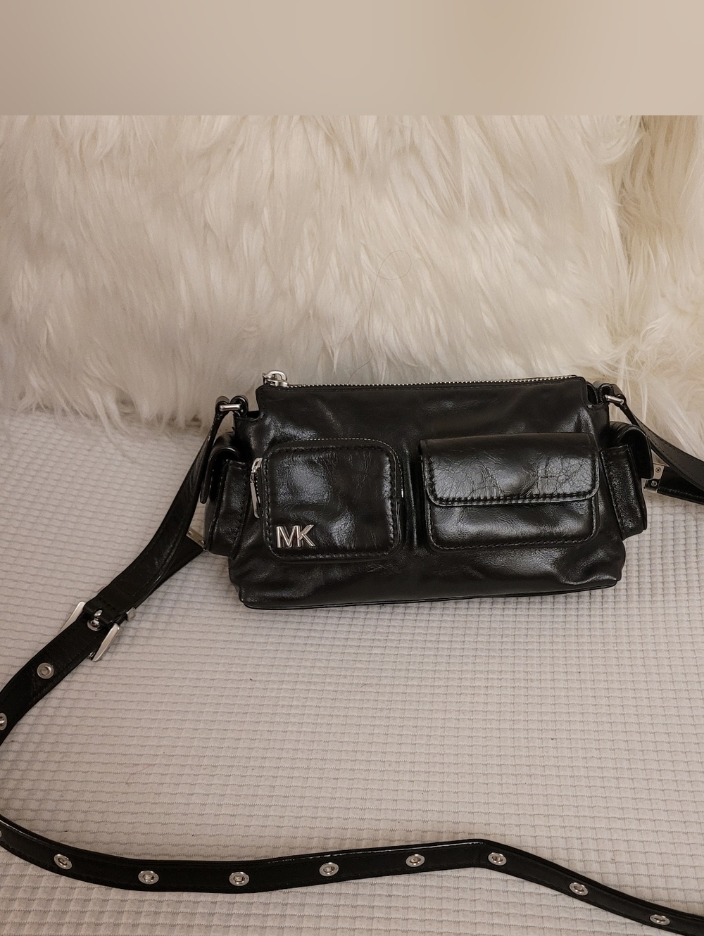 Michael Kors Black Leather Crossbody with Front Pockets